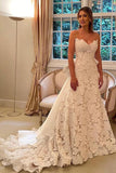 A-line Floral Lace Strapless Boho Wedding Dresses With Satin Bowtie, SW639