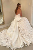A-line Floral Lace Strapless Boho Wedding Dresses With Satin Bowtie, SW639 image 4