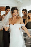 Attractive Sheath Off-the-Shoulder Lace Wedding Dresses With Slit, SW686 image 3