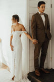 Attractive Sheath Off-the-Shoulder Lace Wedding Dresses With Slit, SW686 image 4
