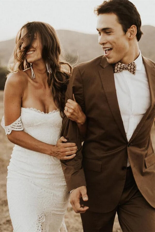 Attractive Sheath Off-the-Shoulder Lace Wedding Dresses With Slit, SW686 image 2