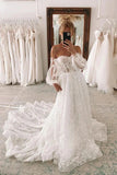 Ball Gown Lace Sweetheart Wedding Dress With Detachable Puff Sleeves, SW649