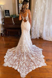 Beautiful Tulle Mermaid V-neck Wedding Dresses With Lace Appliques, SW647 image 2