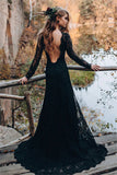 Black Sheath Backless Sweetheart Long Sleeves Lace Wedding Dresses, SW677 image 3