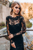Black Sheath Backless Sweetheart Long Sleeves Lace Wedding Dresses, SW677 image 4