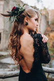 Black Sheath Backless Sweetheart Long Sleeves Lace Wedding Dresses, SW677 image 5