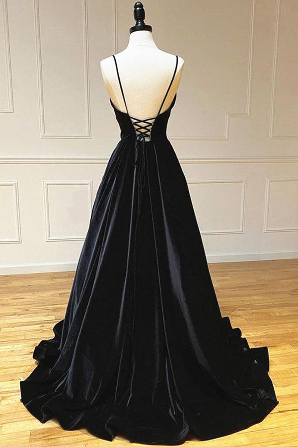 Black Velvet A-line V-neck Simple Prom Dresses, Long Formal Dresses, SP975 | cheap prom dresses | party dress | evening gown | simidress.com