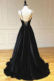 Black Velvet A-line V-neck Simple Prom Dresses, Long Formal Dresses, SP975 | cheap prom dresses | party dress | evening gown | simidress.com