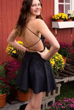 Blue A Line V Neck Lace Short Homecoming Dresses, Graduation Dresses, SH650 | homecoming dresses near me | homecoming dress stores near me | dresses for homecoming | simidress.com