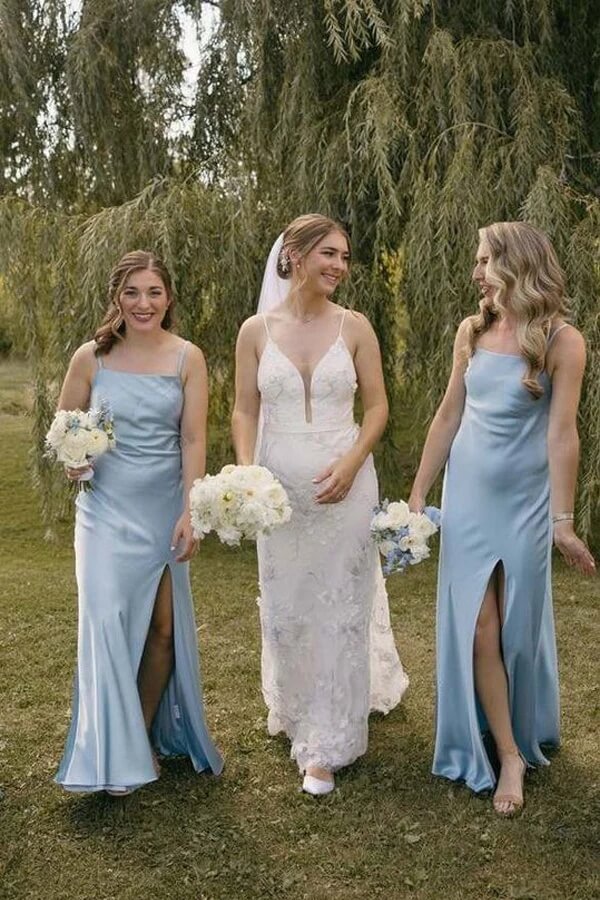Blue Satin Sheath Spaghetti Straps Simple Long Bridesmaid Dresses, BD145 | budget bridesmaid dress | wedding party dress | bridesmaid dress near me | simidress.com