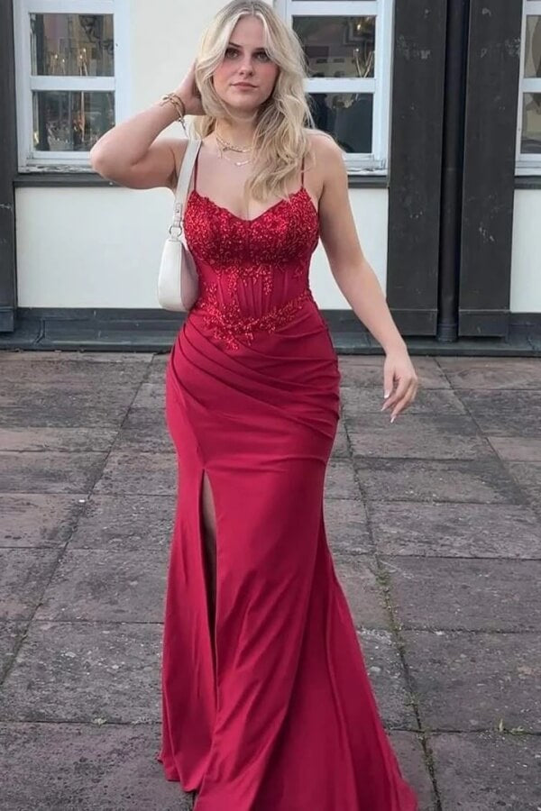 Burgundy Satin Mermaid V Neck Long Prom Dress, SLP093 | Simidress.com Burgundy Satin Mermaid V Neck Long Prom Dress, SLP093 | Simidress.com