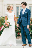 Chiffon A-line V-neck Short Sleeves Wedding Dresses With Beadings, SW625 | cheap wedding dresses | wedding dress stores | bridal outfit | simidress.com