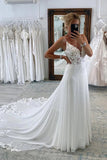 Chiffon A-line V-neck Spaghetti Straps Lace Appliques Wedding Dresses, SW669
