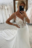 Chiffon A-line V-neck Spaghetti Straps Lace Appliques Wedding Dresses, SW669 image 3