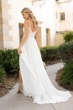 Chiffon A-line V-neck Spaghetti Straps Lace Beach Wedding Dresses, SW660 | chiffon wedding dress | vintage wedding dress | bohemian wedding dress | simidress.com