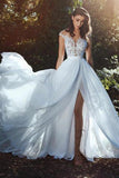 Chiffon A Line Floor-length Wedding Dresses With Lace Appliques, Simple Bridal Gown, SW763 | cheap lace wedding dress |  Boho lace wedding dress | lace wedding gown | simidress.com