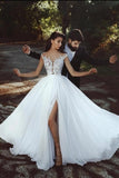Chiffon A Line Floor-length Wedding Dresses With Lace Appliques, Simple Bridal Gown, SW763 | simple wedding dress | sexy wedding dress | beach wedding dress | simidress.com