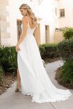 Chiffon Lace A-line V-neck Spaghetti Straps Beach Wedding Dresses, SW620 | Simple wedding dresses | lace wedding dresses | wedding dresses online | simidress.com