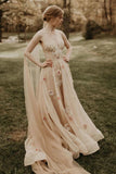 Colorful Tulle A-line V Neck 3D Flowers Spaghetti Straps Wedding Dresses, SW674