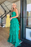 Cute Green Chiffon Tiered A Line Sweetheart Long Prom Dress, Party Dress, SLP116 | new arrival prom dress | prom dress shopping near me | prom dress stores | simidress.com
