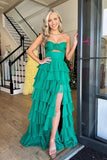 Cute Green Chiffon Tiered A Line Sweetheart Long Prom Dress, Party Dress, SLP116 | simple prom dress | chiffon prom dress | senior prom dress | simidress.com