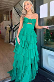 Cute Green Chiffon Tiered A Line Sweetheart Long Prom Dress, Party Dress, SLP116