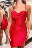 Cute Satin Spaghetti Straps Short Homecoming Dresses, Short Party Dress, SH649 image 5 | simidress.com