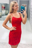 Cute Sheath Scoop Spaghetti Straps Lace Appliques Homecoming Dresses, SH633 image 1