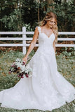 Elegant Tulle A-line Lace Appliqued Wedding Dresses With Court Train, SW667