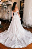 Elegant Tulle A-line Off-the-Shoulder Wedding Dresses With Lace Appliques, SW680 image 3
