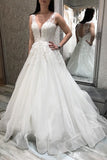 Elegant Tulle A Line V Neck Lace Appliques Wedding Dresses, Bridal Gown, SW720