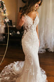 Elegant Tulle Mermaid V Neck Lace Appliques Wedding Dresses, Bridal Gown, SW745 | summer wedding dress | vintage wedding dress | wedding dresses online | simidress.com