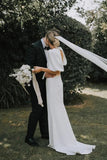Fairy Stretch Satin A Line V Neck Wedding Dresses With Short Sleeve, SW712 | wedding dress stores | modest wedding dress | bridal gown | simidress.com