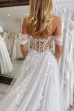 Fairy White Tulle A Line Off Shoulder Wedding Dresses With Lace Appliques, SW748 | a line wedding dress | bridal gown | wedding dress stores near me | simidress.com