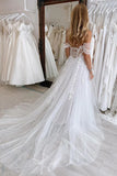 Fairy White Tulle A Line Off Shoulder Wedding Dresses With Lace Appliques, SW748 | sexy wedding dress | backless wedding dress | beach wedding dress | simidress.com