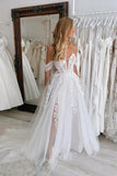 Fairy White Tulle A Line Off Shoulder Wedding Dresses With Lace Appliques, SW748 | simple wedding dress | white wedding dress | summer wedding dress | simidress.com