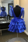 Fuchsia A Line V Neck Ruffled Homecoming Dresses, Short Party Dresses, SH648 | blue homecoming dress | dresses for homecoming | cheap homecoming dresses near me | simidress.com