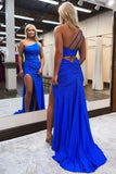 Glitter Satin Mermaid One Shoulder Beaded Long Prom Dresses With Split, SLP107 | backless prom dress | simple prom dress | sparkly prom dress | simidress.com