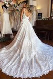 Gorgeous A-line V-neck Spaghetti Straps Lace Appliqued Wedding Dresses, SW670 image 2