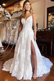 Gorgeous A-line V-neck Spaghetti Straps Lace Appliqued Wedding Dresses, SW670 image 1