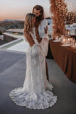 Gorgeous Sheath Long Sleeve V-neck Lace Appliques Wedding Dresses, SW714 | wedding dresses online | modest wedding dress | backless wedding dress | simidress.com