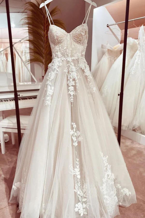 Gorgeous Tulle A-line Sweetheart Neck Lace Appliques Wedding Dresses, SW650 image 1