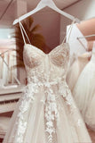 Gorgeous Tulle A-line Sweetheart Neck Lace Appliques Wedding Dresses, SW650 image 3