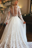 Gorgeous Tulle A Line V Neck Long Sleeves Lace Appliques Wedding Dresses, SW755 | wedding gown | where to buy wedding dresses | wedding dresses online | simidress.com
