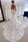 Gorgeous Tulle Mermaid Floral Straps Lace Appliques Wedding Dresses, SW757 | backless wedding dress | wedding dress shops near me | bohemian wedding dress | simidress.com