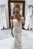 Gorgeous Tulle Mermaid Lace Appliques Wedding Dress With Illusion Long Sleeves, SW767 | lace wedding gown | wedding dresses online | wedding dresses near me | simidress.com