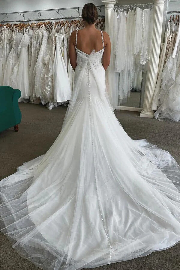 Gorgeous Tulle Mermaid Sweetheart Neck Wedding Dresses With Bow, SW724 | sexy wedding dress | vintage wedding dress | bridal gown | simidress.com