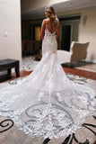 Gorgeous Tulle Mermaid V Neck Chapel Train Wedding Dresses, Bridal Gown, SW766 | backless wedding dress | cheap lace wedding dresses | wedding dress stores near me | simidress.com