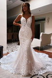 Gorgeous Tulle Mermaid V Neck Chapel Train Wedding Dresses, Bridal Gown, SW766 | cheap wedding dresses online | lace wedding gown | vintage wedding dress | simidress.com