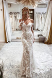 Gorgeous Tulle Mermaid Lace Appliques Wedding Dress With Illusion Long Sleeves, SW767 | cheap lace wedding dress | long sleeve wedding dress | winter wedding dress | simidress.com